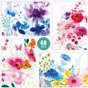 48 Pack Blank Cards and Envelopes, Watercolor Flowers Blank Greeting Cards, Blank Cards for All Occasion