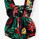PATPAT Family Hawaiian Matching Outfits Mommy and Me Outfits Caribbean Vacation Summer Tropical Halter Sundresses and Shirts (3-6 Months, Black Floral)