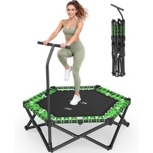 BCAN 51" BT8 Fully Foldable Bungee Rebounder Trampoline for Adults with Handle, 500 lbs Capacity, Large Jumping Area, Low-Impact Mini Exercise Trampoline for Indoor Workout, Quick Setup | FED Fitness
