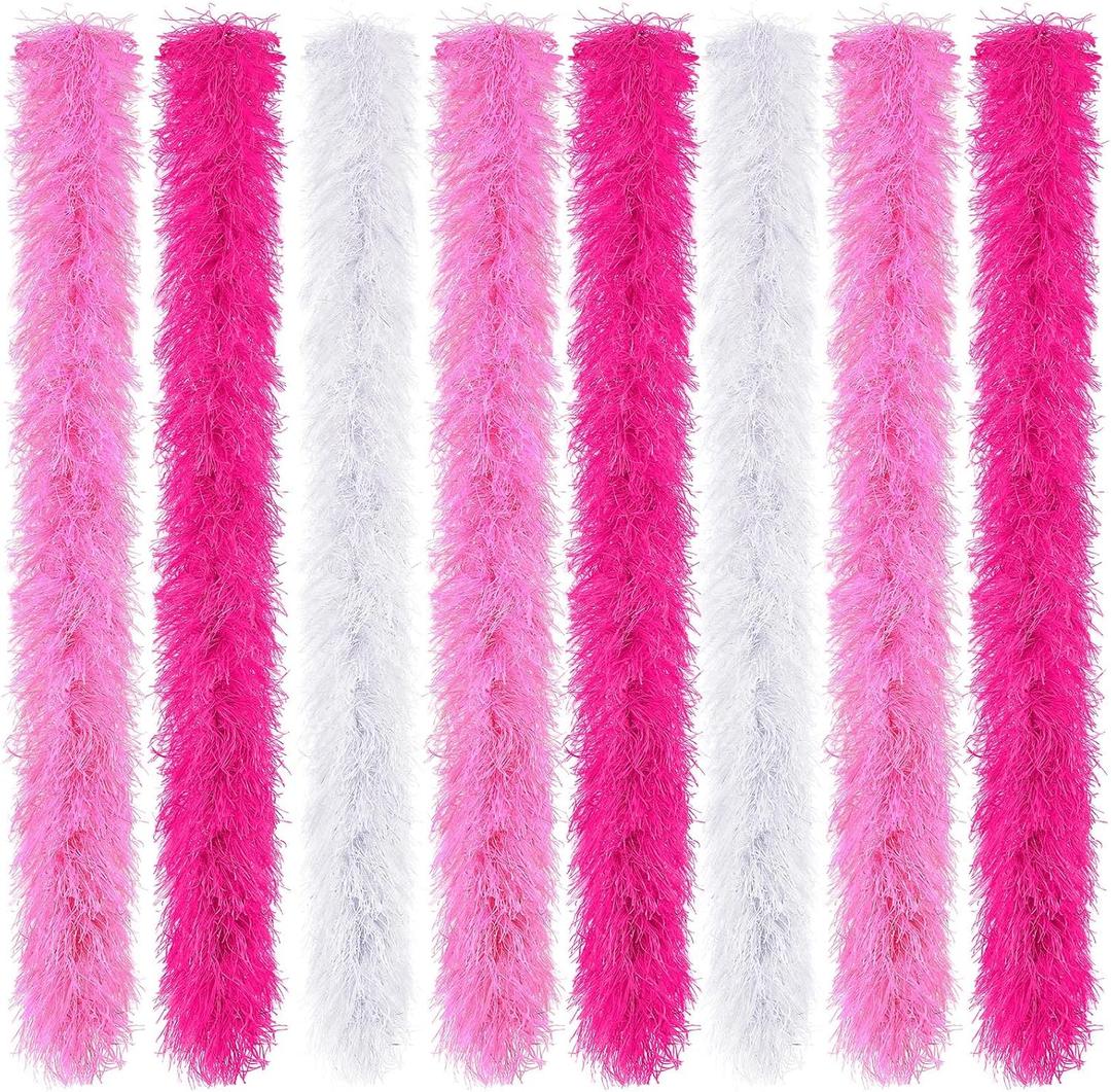Jexine Feather Boas Bulk Artificial Fluffy Boas Decor for Wedding Costume Dress Tea Party Supplies (5 ft, Pink, Rose, White)