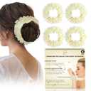 ZAINY 4 Mogra Gajra for Hair Indian Bun Braid, Artificial Scented Hand Gajra Bracelet, Jasmine Flower Scrunchie, Traditional Veni Bridal Hair Accessories for Women, Floral Indian Wedding 4 Pack