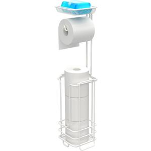 ZCCZ - Free Standing Toilet Paper Holder with Shelf - Bathroom Tissue Organizer - Modern Toilet Paper Stand for Bathroom Storage (White) (Advanced with shelf)