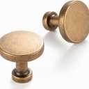 10 Pack 1-1/4 Inch Antique Brass Cabinet Knobs Vintage Brass Drawer Knobs Round Brass Cabinet Pulls, ZK2302 Kitchen Hardware for Cabinets Drawers Bedroom Dresser Cupboard Bathroom Vanity Closet
