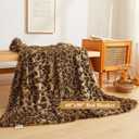 XeGe Luxury Faux Fur Leopard Print Blanket, Soft Cheetah Patterned Fluffy Bed Blanket, Shaggy Plush Decorative Couch Throw, Cute Furry Animal Print Fuzzy Throw for Sofa Bed Couch, Brown, 60x90