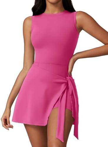 ATTRACO Tennis Dress Golf Outfits for Women Sleeveless Side Slit Active Dress Workout Romper Dresses, Size Small