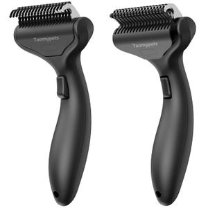 Taomypets Self Cleaning Grooming Rake Brush for Shedding Gently Removes Loose Undercoat Mats Tangled Deshedding Grooming Tool for Dogs Cats Extra Wide (Black)