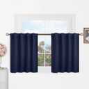 BGment Short Blackout Curtains 30 Inch Length for Small Windows - 34 x 30 inch Curtains Rod Pocket and Back Tab Thermal Insulated Room Darkening Curtains for Kitchen/Cafe Room, 2 Panels, Navy