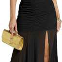 YMDUCH Women's Elegant Off Shoulder Sleeveless Ruched Bodycon High Split Long Party Formal Dress, M