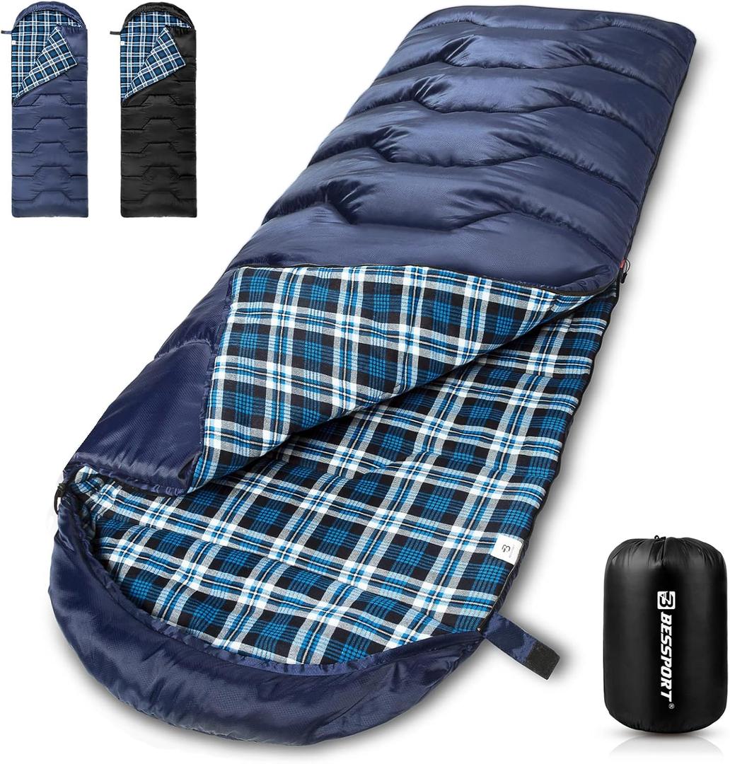 Bessport Sleeping Bag Winter | Flannel Lined 18 - 32 Extreme 3-4 Season Warm & Cool Weather Adult Sleeping Bags Large | Lightweight, Waterproof for Camping, Backpacking, Hiking