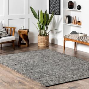 100% Cotton Area Rug 8 x 10 Feet- Rectangle- Hand Woven Natural Carpet - Home Decor for Living Room Hallways Bedroom (Grey- 8'x10')