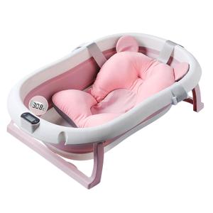 Baby Bath Foldable Newborn Tub with Soft Bath Mat and Real Time Water Temperature Display, Pink