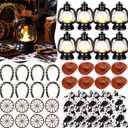 ROCEEI 72 Pcs Western Cowboy Ornament Western Theme Party Decorations 4" Mini Cowboy Hats Lantern Rodeo Table Centerpieces for Adults Cowgirl Country Farm Birthday Party Accessories