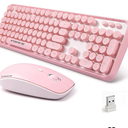 FOPETT Wireless Keyboard and Mouse Combo, 104 Keys Full-Sized 2.4 GHz Round Keycap Colorful Keyboards, USB Receiver Plug and Play, for Windows, Mac, PC, Laptop, Desktop (Pink)
