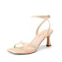 Athlefit Nude Kitten Heels for Women Strappy Square Open Toe Heeled Sandals Ankle Strap Summer Dressy High Heels for Prom Party Wedding Size 6