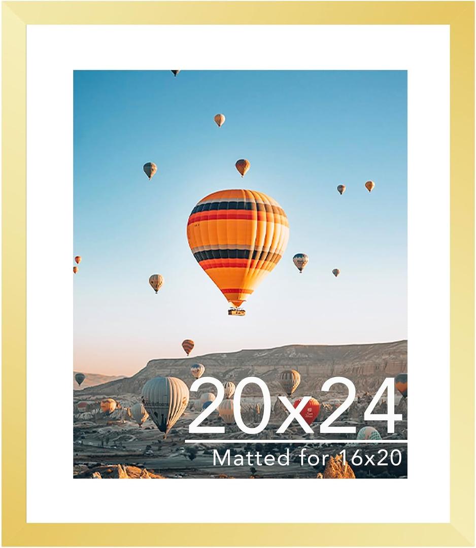 JCJMY 20x24 Picture Frame with 16x20 Mat, Display Photo 16x20 with Mat or 20 x 24 Without Mat, Wall Hanging Large 20 by 24 Poster Frame with Plexiglass, Gold