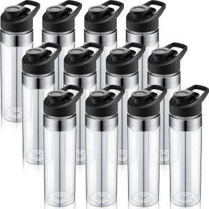 Mimorou 12 Pack Clear Water Bottle Bulk 20 oz Plastic Sports Water Bottles Reusable with Leakproof Lid, for Outdoor School Office Gym Cycling Teams, Lightweight, Easy Carry