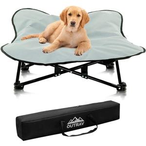 Portable Elevated Bed | Folding Pet Cot for Indoor, Outdoor, Traveling, Camping | Fold Up Steel Frame with Padded Cushion Canopy | Raised Travel Lounger for Large, Small, Dogs, Cats, up to 100 lb.