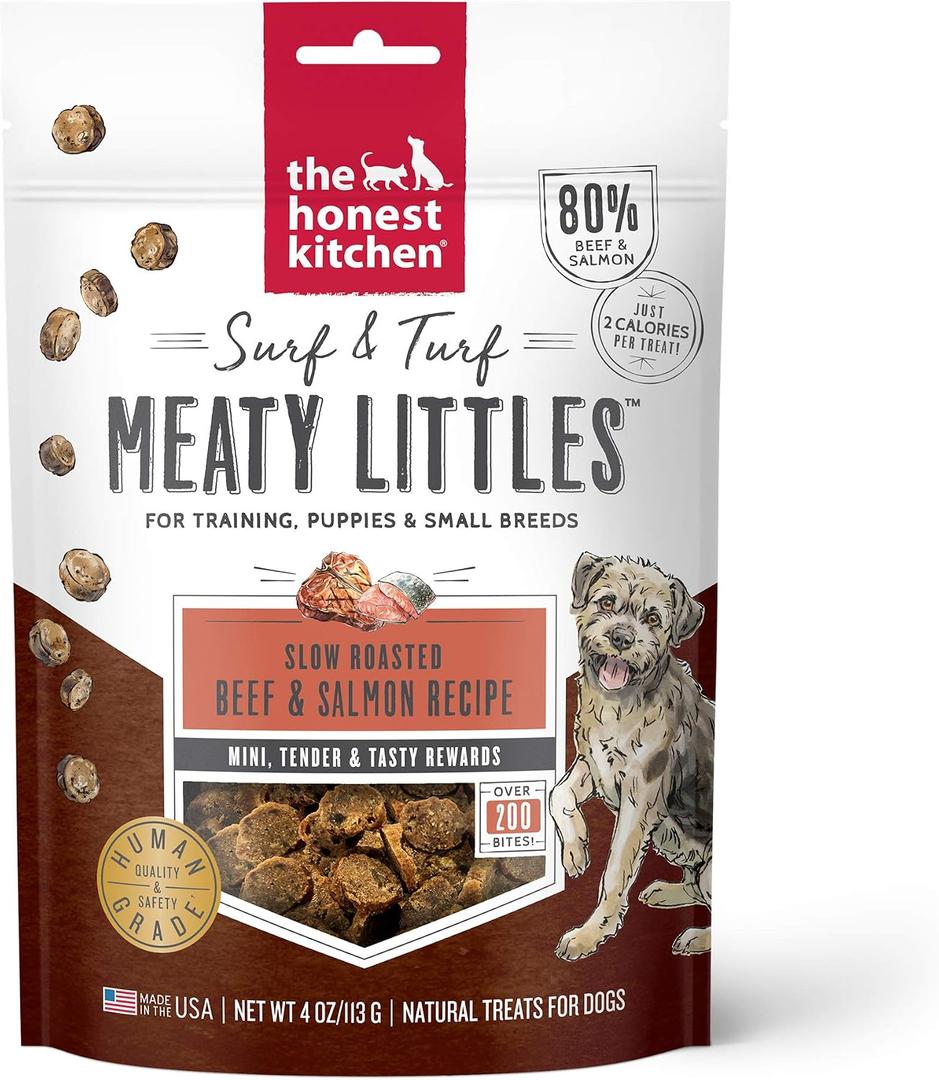4 x The Honest Kitchen Human Grade Dog Treats Surf & Turf Meaty Littles: Beef & Salmon Recipe, 4 oz Bag