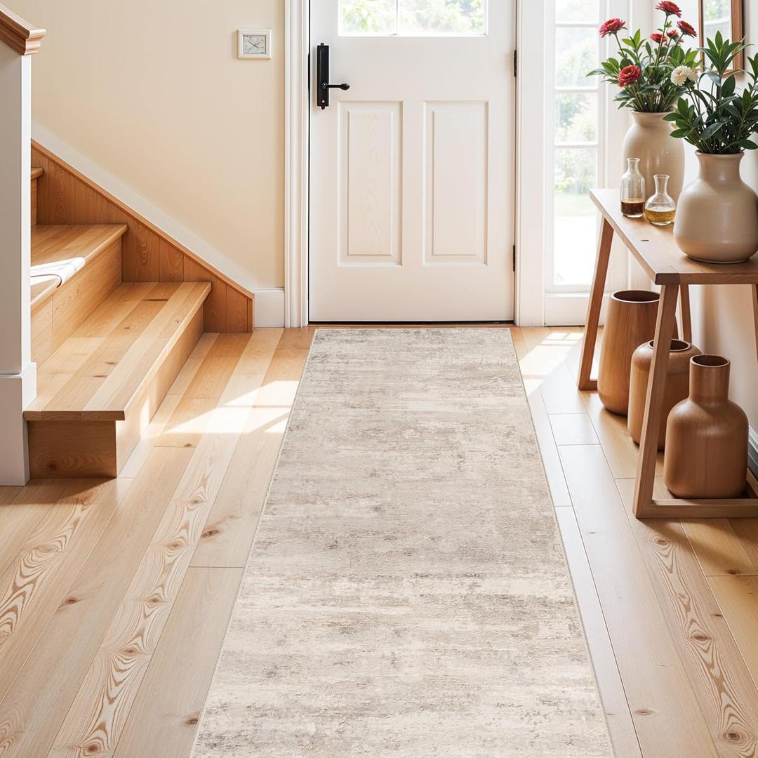 2x6 Washable Runner Rug for Kitchen: Easy-Clean Stain Resistant Carpet for Entryway Hallway Non Slip Rugs for Bedroom Indoor Abstract Floor Mat - Gifts for Newlyweds Household Home Decor 2x6 Beige