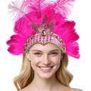Women's Carnival Feather Headpieces Sequin Headdress for Wedding Masquerade Party Cosplay Feather Headbands (Tnmtd-hot Pink)