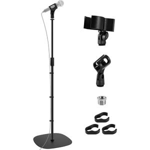 BILIONE Microphone Stand Floor, 30''-75'' Height Adjustable Boom Mic Stand with Weighted Base, 2 Clips & 3/8'' to 5/8'' Adapter Compatible with Blue Yeti HyperX QuadCast Shure SM58