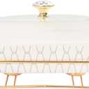 9" x 6" Ceramic Casserole Dish with Glass Lid and Rack, 30 ounce Serving Soup Tureen,Chafing Dish for Buffet, Family Food preserve Tray, Catering Casserole for Party Style, White (11.6 Inch(30 oz))