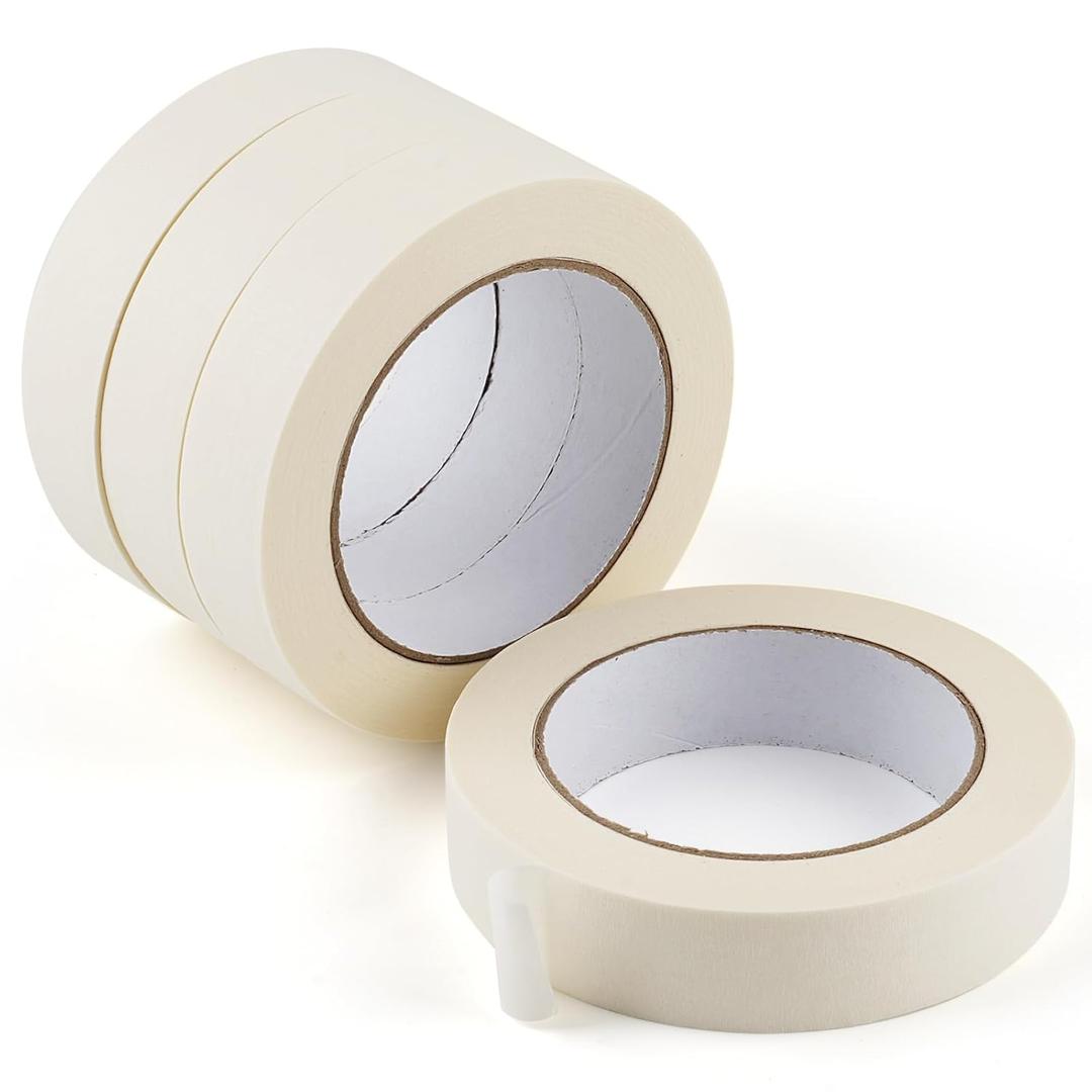 Masking Tape 1 Inch Wide, 4 Pack Painters Tape, Strong Adhesive Labeling Tape, Beige White, 55 Yards per Roll (220 Total Yards) for Home, Office, Labeling, School, DIY, and Crafts