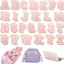 52 Pcs Chenille Letter Patches Self Adhesive Iron On for Backpacks, 2.17 Inch Glitter Letter Stickers Preppy Varsity for Clothing Jackets Hat Laptop (Pink Letters)