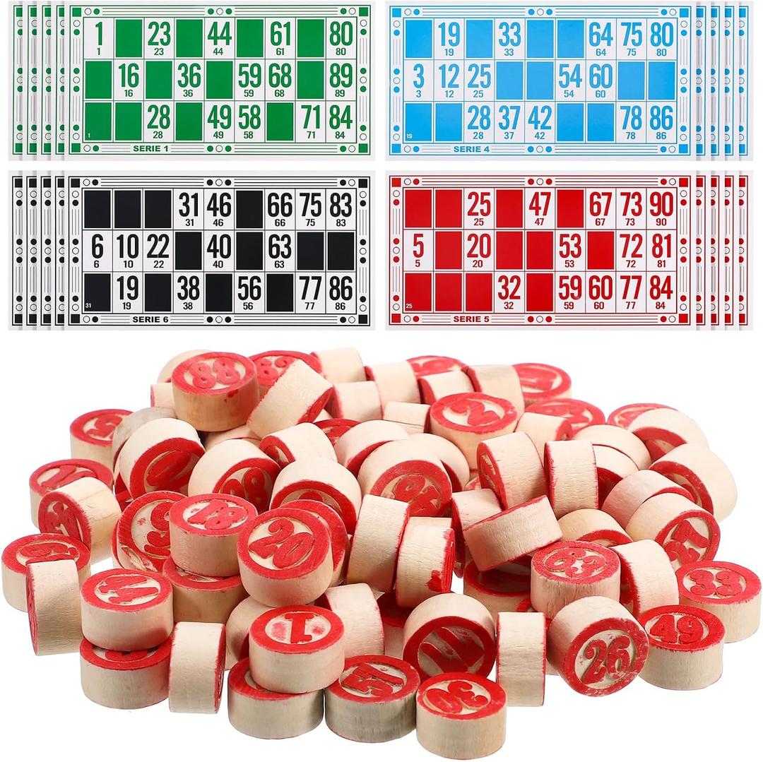 Russian Lotto Board Games Family Bingo Board Game Set of 48 Bingo Cards and 90 Wooden Chess, Great for Adults Kids Family Game Night, Halloween, School Classroom Activity, Parites