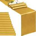 10-Pack Gold 12 x 108 inches Long Premium Satin Table Runner for Wedding, Decorations for Birthday Parties, Banquets, Graduations, Engagements, Table Runners fit Rectange and Round Table