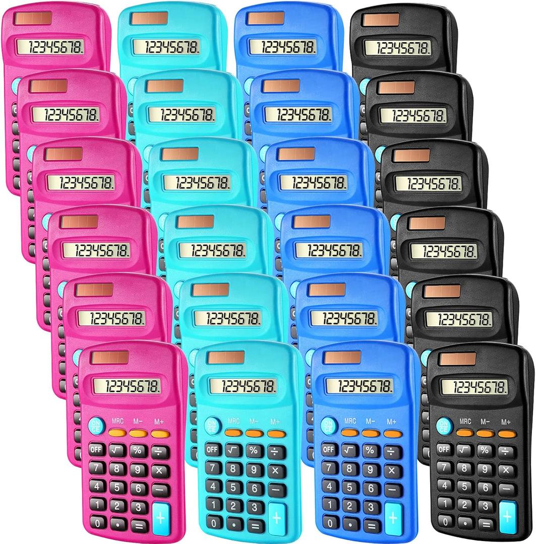 24 Pcs Pocket Size Basic Calculators Dual Powered Handheld 8 Digit Display Desktop Calculators for Desktop Home Office(Fresh Color)