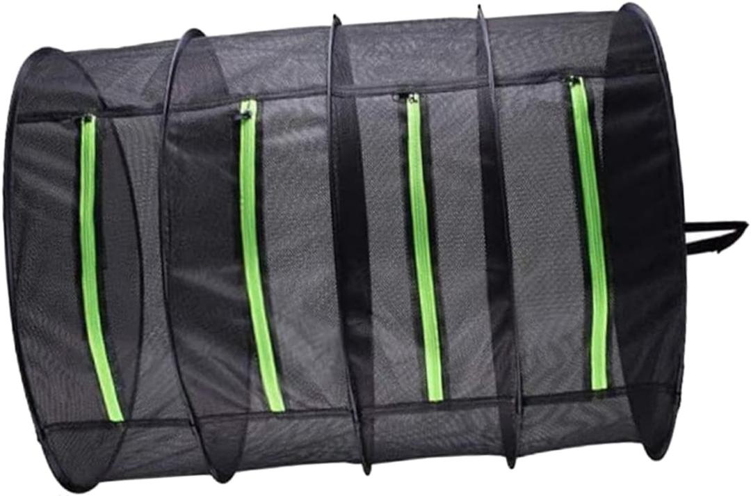 Luxshiny 1pc Folding Round Drying Net for Fruits Vegetables and Clothes Breathable Mesh Dryer Storage Bag Zipper for Easy Hanging and Dust Black (90X60cm)