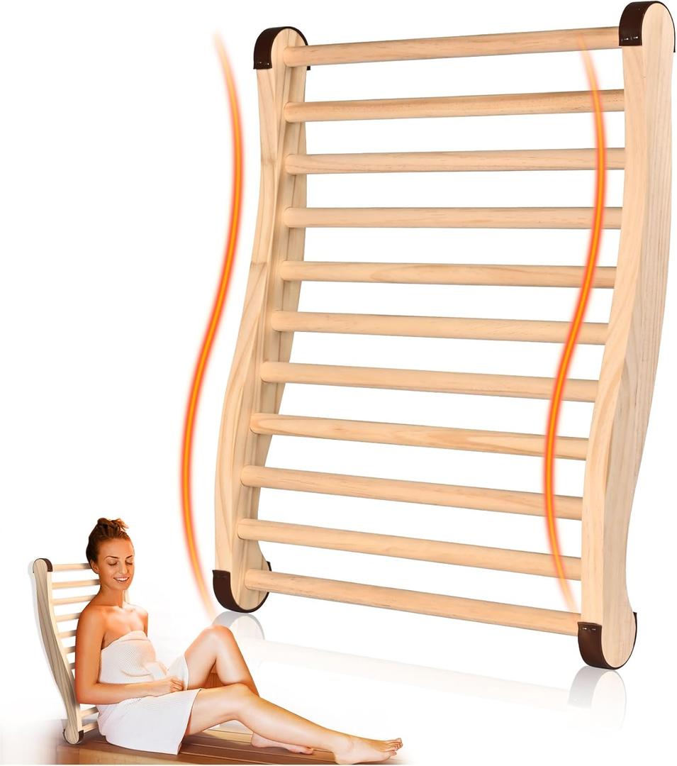 Upgraded Sauna Backrest, Sauna Accessories, S-Shaped Design with Backrest Sauna Chair, with Non-Slip Pads, Ergonomic Design, Suitable for Infrared Sauna Backrest and Barrel Sauna Backrest (White Cedar)