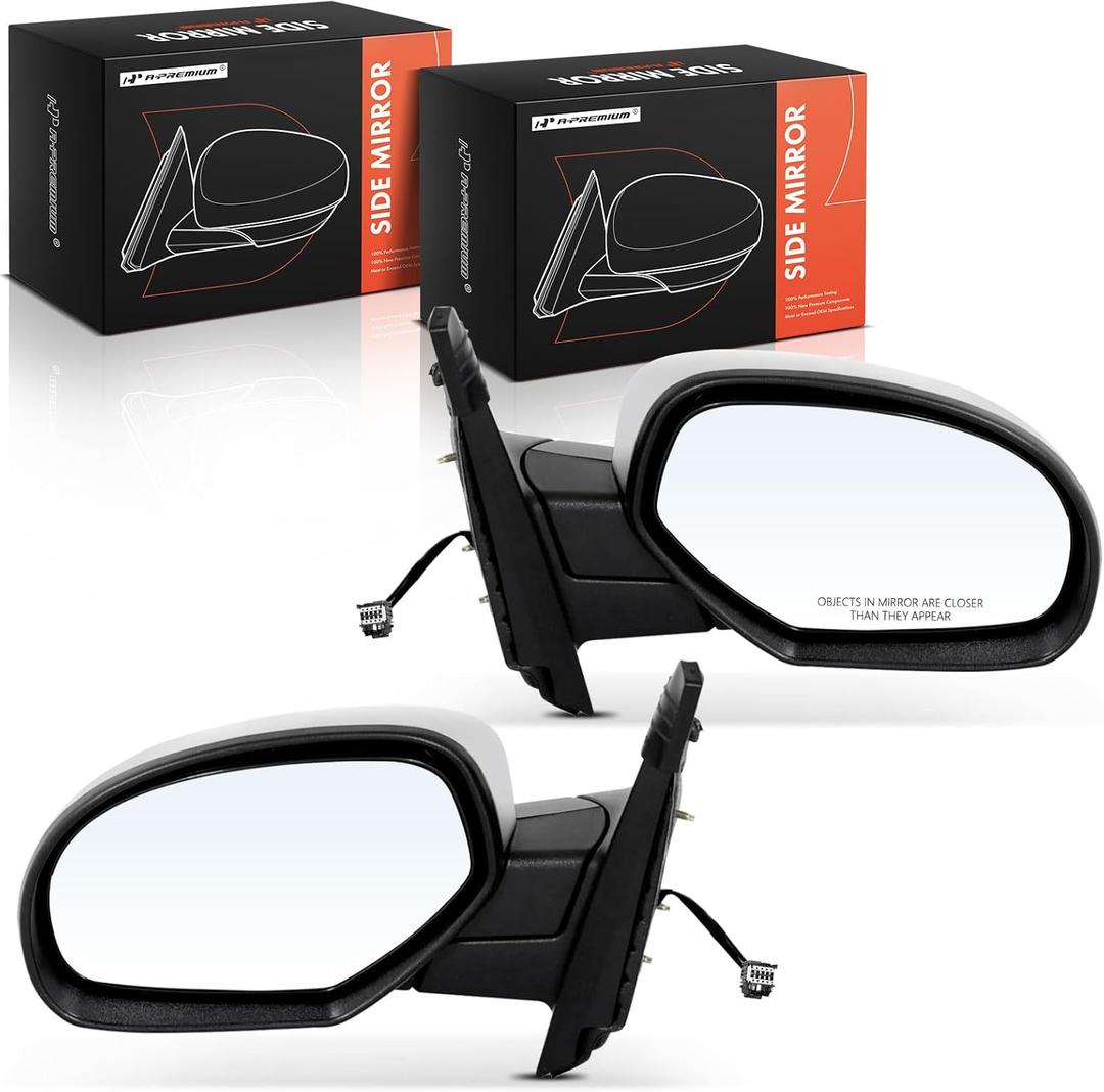 A-Premium Pair (2) Driver and Passenger Side Power Door Mirror - Compatible with Chevrolet Tahoe, Suburban 1500 2500 & GMC Yukon, Yukon XL 1500 2500 - Heated Manual Folding Black+Chrome