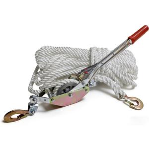 3/4 Ton (1500 lbs) Come Along Winch Rope Puller, 100'x0.6" Heavy Duty Power Ratchet Rope Hoist Winch Puller Tool for Stump Pulling Tree Felling Trailer Boat Moving Construction Materials Securing