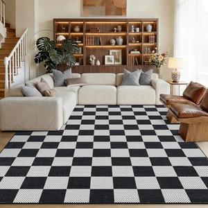 GarveeHome Checkered Dark 6x9 Area Rugs Geometric Diamond Dot Modern Soft Low-Pile Rug for Bedroom Nursery Living Room Entryway Non-Slip TPE Backing