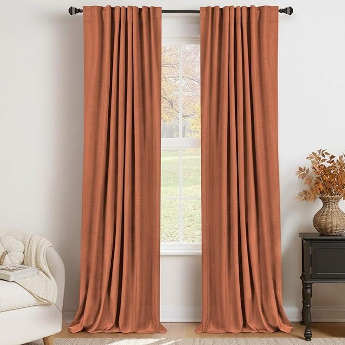 Blackout Curtains 52 x84 Inch Long 2 Panel Sets Orange Linen Curtains for Bedroom Living Room Nursery Sliding Door Rod Pocket Back Tab Top Noise Cancelling