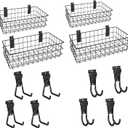 12 Pack Slatwall Organizer Kit with 4 PCs Slatwall Baskets (10.5 to 13.5 Inches) and 8 PCs Slat Wall Hooks Heavy Duty, Black Steel Slatwall Accessory for Garage, Retail Display and Home Storage