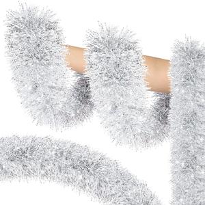50ft Silver & White Christmas Tinsel Garland - Metallic Tinsel Glitter Twist Garland Hanging Streamers for Indoor/Outdoor Decor Xmas Tree Garlands Decorations