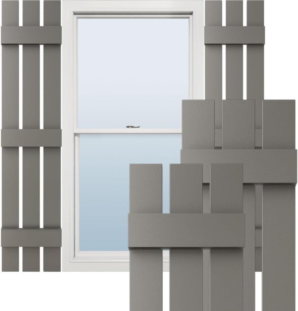 Ekena Millwork Lifetime Vinyl LS3S12X05500TG Standard Three Board Spaced, Board-n-Batten Vinyl Shutters, w/Installation Shutter-Lok's & Matching Screws (Per Pair), 12"W x 55"H, Tuxedo Grey