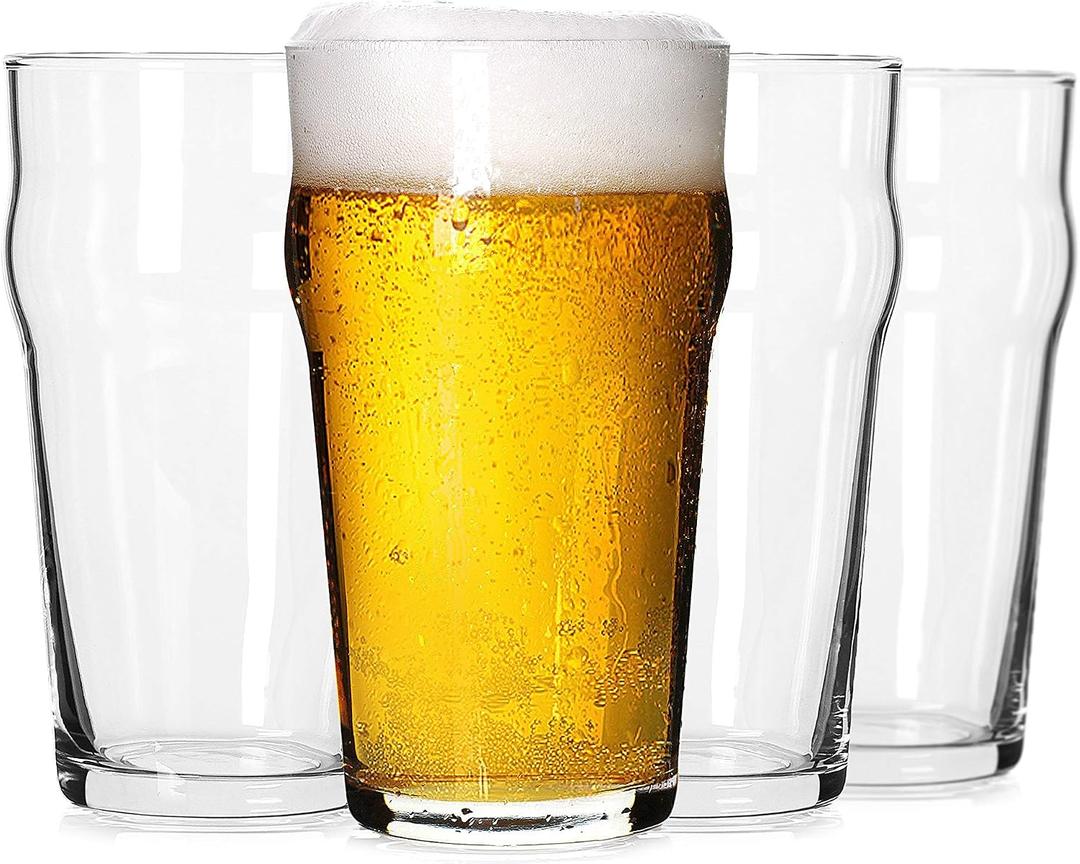 LUXU Pint Glasses,20oz British Beer Glass,Classics Craft Beer Glasses,Premium Beer Glass Tumbler Set of 4, Unique Design Beer Glasses Easy Stacking in The Cupboard