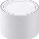 BESTSTAR 100PCS White Plastic Plates for Party, 10.25 Inch Disposable Plates with Silver Rim, Heavy Duty Dinner Plates for Christmas, Wedding and Birthday