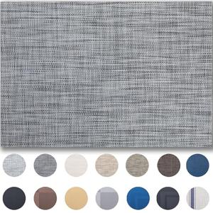 Placemat Set of 4 - Easy Clean Woven Vinyl Placemats for Dining Table, Indoor/Outdoor Place Mats, Washable PVC Table Mats（Dark Gray）