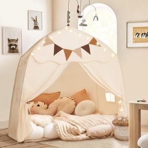 Extra Large Toddler Bed Tent & Kids Play Tent Bed Tent with Flags & Star Lights, Portable & Foldable Teepee, Indoor Outdoor Dome Tent Playhouse, 51x39x51 in, Cream Extra Large Toddler Bed Tent & Kids Play Tent Bed Tent with Flags & Star Lights, Portable & Foldable Teepee, Indoor Outdoor Dome Tent Playhouse, 51x39x51 in, Cream
