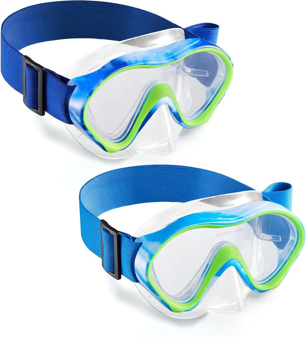 Aegend Kids Swim Goggles Snorkel Diving Mask for Kids Youth 3-15, Knitted Fabric Strap, Anti-Fog 180 Clear View (2 Pack-deep Blue & Light Blue)