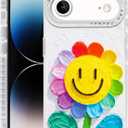 Compatible with iPhone Air Case,with [Soft Slim][Camera Protection] Cute Rainbow Flower Aesthetic 17 Air Phone Cover Anti-Yellowing Shockproof Protective Cover for Women Girl-White