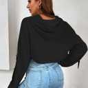 BEJONS Women Long Sleeve Cropped Super Crop Top Hoodies Sweatshirt Aesthetic Punk Hip Hop Dance Sexy Rave Cloth (Black, M)