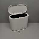 White Slim Rectangular Plastic Trash Can with Press Type Lid, 8 Liter / 2.1 Gallon Narrow Trash Bin with Pop-up Lid for Toilet, Bedroom, Bathroom, Office, Kitchen, Powder Room (8L)
