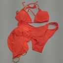 WDIRARA Women's 3 Pieces Tie Back Halter Triangle Bikini Swimsuit with Ring Linked Coverup (Large, Orange)