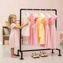 Kids Pipes Dress up Clothing Rack, Kids Clothes Rack, Child Garment Rack, Hanging Clothes Rod Storage Shelf Organizers Shelves Shelving, Black Metal